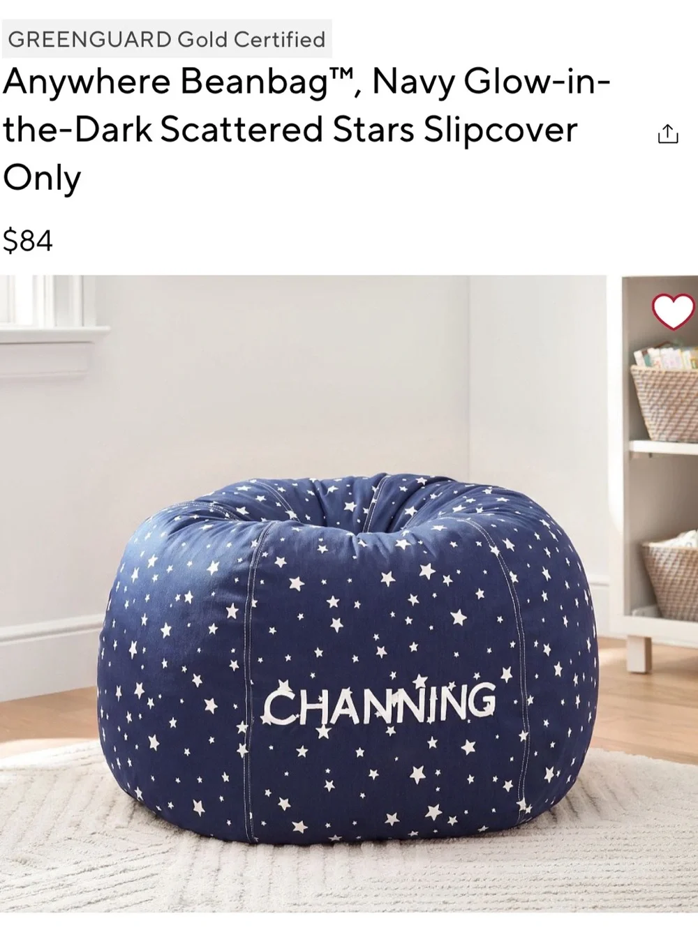 Pottery Barn Kids Navy glow in the dark Star-Print Beanbag Slipcover